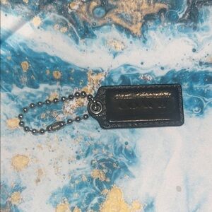 Coach dark Gray Leather Keychain charm tag with Ball Chain